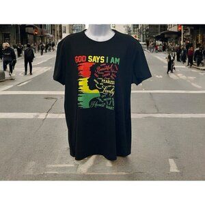 Womens Graphic T Shirt God Says I Am Size XL Black